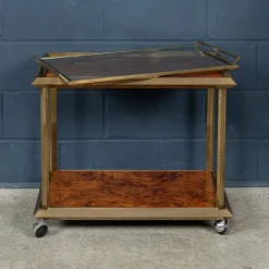 Pamono 20th Century Italian Brass & Burr Walnut Drinks Trolley, 1970s Hot