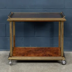 Pamono 20th Century Italian Brass & Burr Walnut Drinks Trolley, 1970s Hot