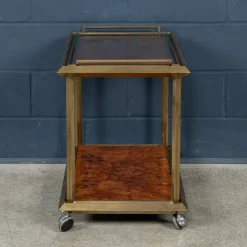 Pamono 20th Century Italian Brass & Burr Walnut Drinks Trolley, 1970s Hot