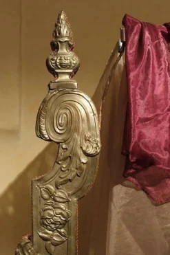 Pamono 19th Century Italian Canopy Bed with Silver Friezes and Upholstered Purple Silk Sale