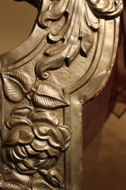 Pamono 19th Century Italian Canopy Bed with Silver Friezes and Upholstered Purple Silk Sale