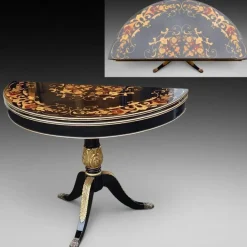 Pamono 19th Century Italian Parcel Gilt Marquetry Inlaid Ebonised Card Table Hot