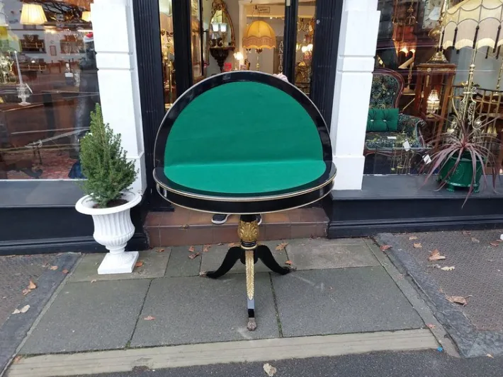 Pamono 19th Century Italian Parcel Gilt Marquetry Inlaid Ebonised Card Table Hot