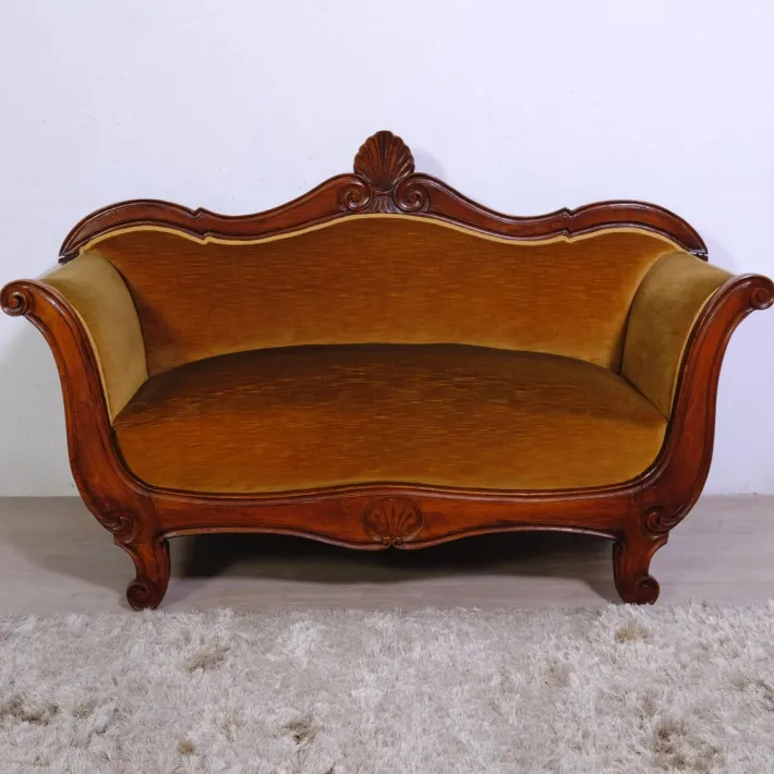 Pamono 19th Century Louis Philippe Boat-Shaped Sofa in Walnut and Velvet Discount
