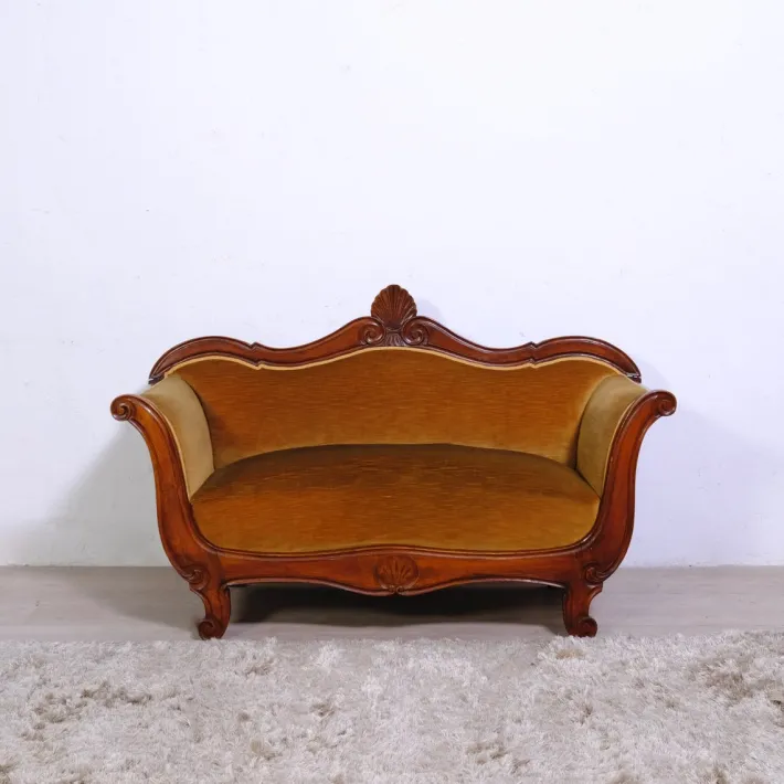 Pamono 19th Century Louis Philippe Boat-Shaped Sofa in Walnut and Velvet Discount