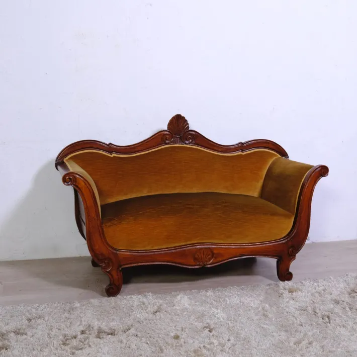 Pamono 19th Century Louis Philippe Boat-Shaped Sofa in Walnut and Velvet Discount