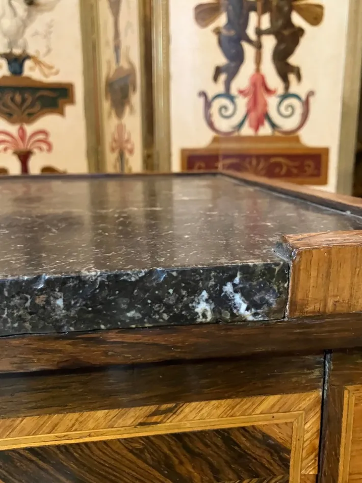 Pamono 18th Century Louis XVI Italian Nightstands Cabinets with Marble Top, Marquetry, 1780, Set of 2