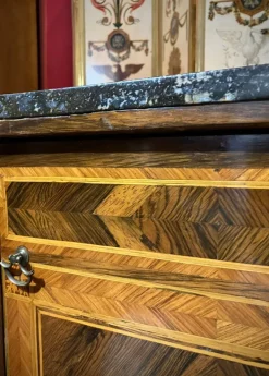 Pamono 18th Century Louis XVI Italian Nightstands Cabinets with Marble Top, Marquetry, 1780, Set of 2