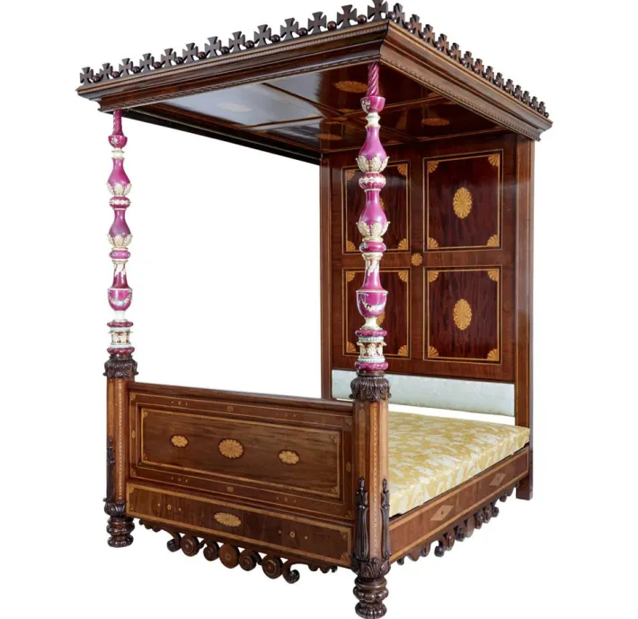 Pamono 19th Century Mahogany and Porcelain 4 Poster Bed New