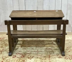 Pamono 20th Century Oak School Desk with Porcelain Inkwells Best