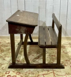 Pamono 20th Century Oak School Desk with Porcelain Inkwells Best