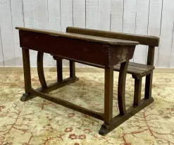 Pamono 20th Century Oak School Desk with Porcelain Inkwells Best