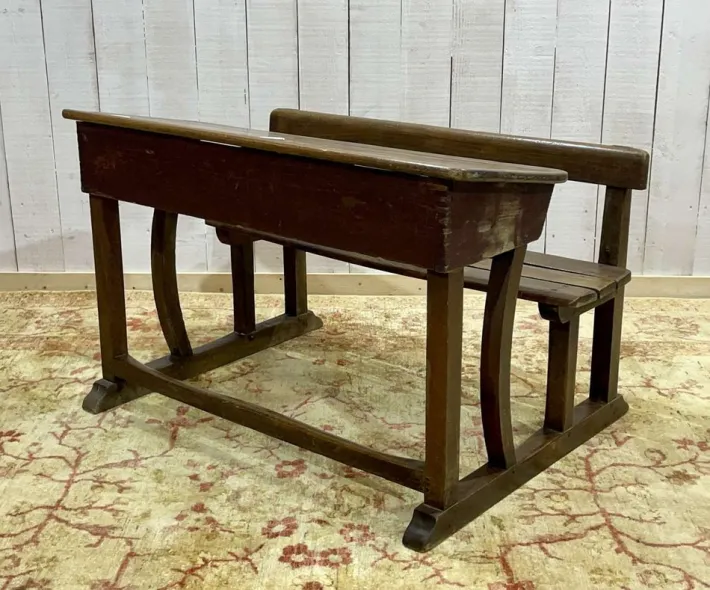 Pamono 20th Century Oak School Desk with Porcelain Inkwells Best