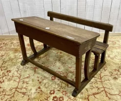 Pamono 20th Century Oak School Desk with Porcelain Inkwells Best