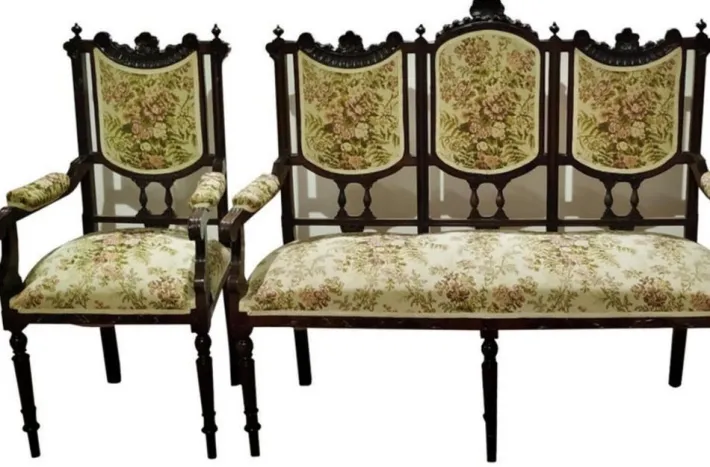 Pamono 19th Century Portuguese Sofa and Armchairs, Set of 3 Best