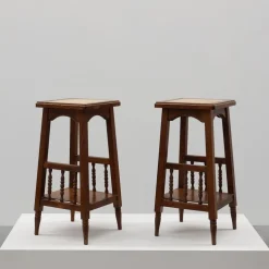 Pamono 20th Century Rustic Wooden Side Tables with Ceramic Tile Top, France, 1940s, Set of 2 Discount