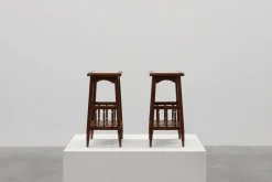 Pamono 20th Century Rustic Wooden Side Tables with Ceramic Tile Top, France, 1940s, Set of 2 Discount