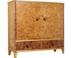 Pamono 20th Century Swedish Burr Elm Cabinet Clearance