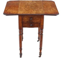 Pamono 19th Century Victorian Burr Walnut Drop-Leaf Worktable, 1880s Online