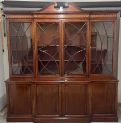 Pamono 19th Century Inlaid Mahogany Breakfront Bookcase, 1880s