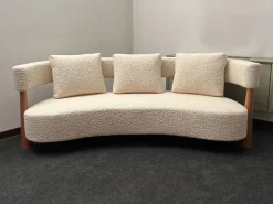 Pamono Three-Seater Sofa with Conical Legs in White Bouclé Wood, 2000s