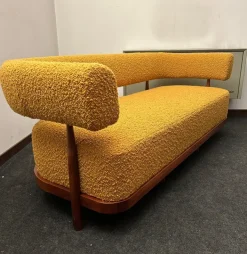 Pamono Three-Seater Sofa with Tapered Legs in Mustard-Colored Bouclé Wood, 2000s Hot