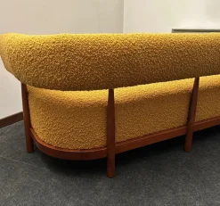 Pamono Three-Seater Sofa with Tapered Legs in Mustard-Colored Bouclé Wood, 2000s Hot