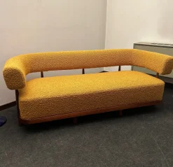 Pamono Three-Seater Sofa with Tapered Legs in Mustard-Colored Bouclé Wood, 2000s Hot