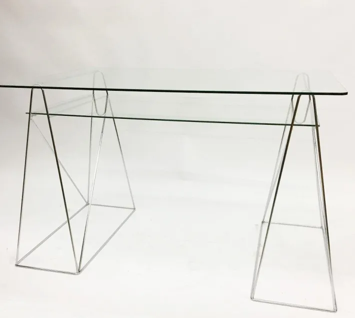 Pamono Trestle Leg Console Table / Desk With Two-Tiered Glass Top Online