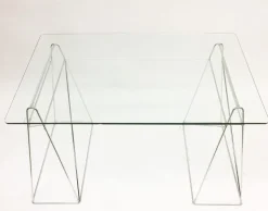 Pamono Trestle Leg Console Table / Desk With Two-Tiered Glass Top Online