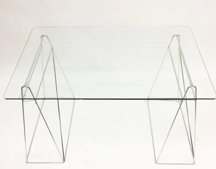 Pamono Trestle Leg Console Table / Desk With Two-Tiered Glass Top Online