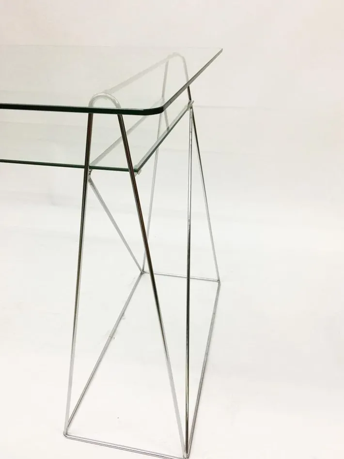 Pamono Trestle Leg Console Table / Desk With Two-Tiered Glass Top Online