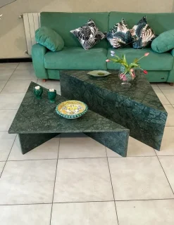 Pamono Triangle Marble Coffee Table in Real Marble by Andrea Grasso, Set of 2 New