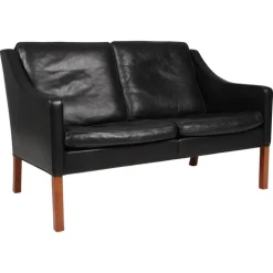 Pamono Two-Seat Sofa in Black Leather by Børge Mogensen for Fredericia Hot