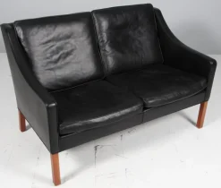 Pamono Two-Seat Sofa in Black Leather by Børge Mogensen for Fredericia Hot