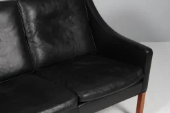 Pamono Two-Seat Sofa in Black Leather by Børge Mogensen for Fredericia Hot