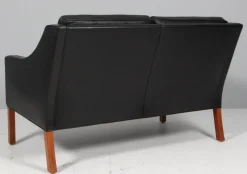 Pamono Two-Seat Sofa in Black Leather by Børge Mogensen for Fredericia Hot