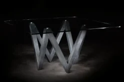 Pamono Vega Dining Table in Black Slate and Glass Design by Joaquín Moll for Meddel Clearance