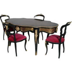 Pamono Venetian Country Villa Baroque Boulle Dining Table and Chairs, France, 1880s, Set of 5