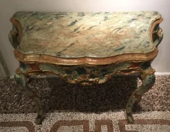Pamono Venetian Light Blue and Green Lacquered & Engraved Wood Console Table, 1750 New
