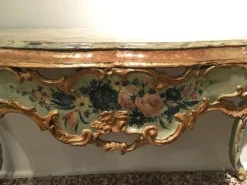 Pamono Venetian Light Blue and Green Lacquered & Engraved Wood Console Table, 1750 New