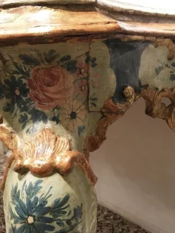 Pamono Venetian Light Blue and Green Lacquered & Engraved Wood Console Table, 1750 New