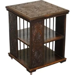 Pamono Victorian English Oak Carved Revolving Bookcase Clearance