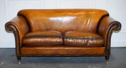 Pamono Victorian Hand Dyed Tan Brown Leather Sofa Hot