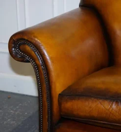 Pamono Victorian Hand Dyed Tan Brown Leather Sofa Hot