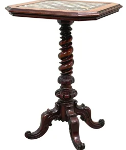 Pamono Victorian Walnut and Specimen Marble Chess Table, 1860 New