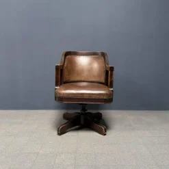 Pamono Vintage American Wood and Leather Desk Chair, 1920s New