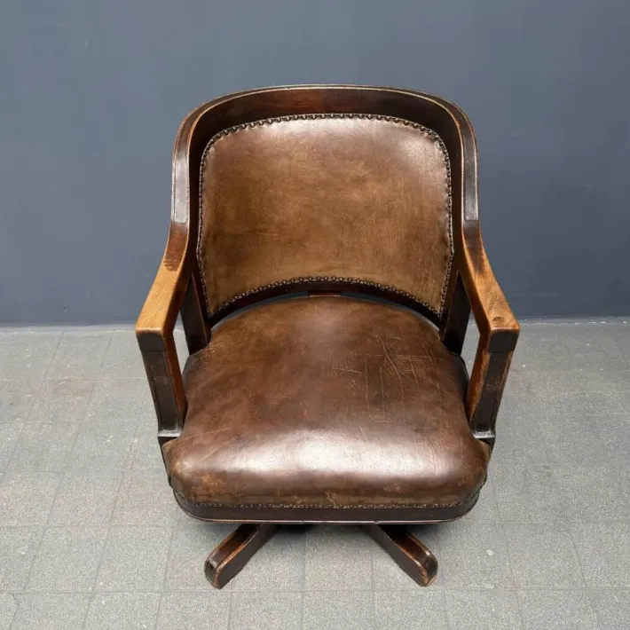 Pamono Vintage American Wood and Leather Desk Chair, 1920s New