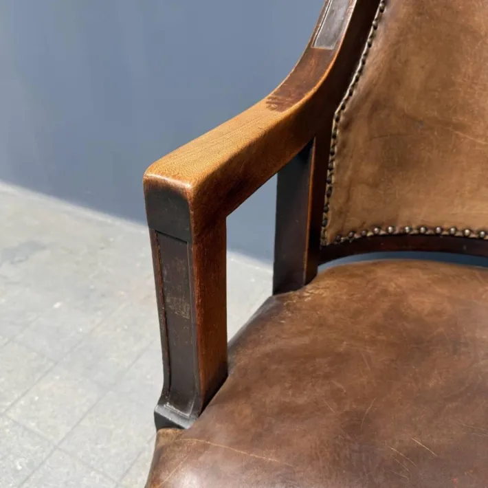 Pamono Vintage American Wood and Leather Desk Chair, 1920s New