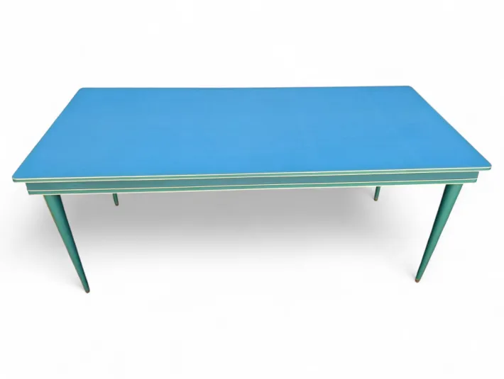 Pamono Vintage Aqua Green Dining Set with Gilt Details by Umberto Mascagni, 1950s, Set of 7 Sale